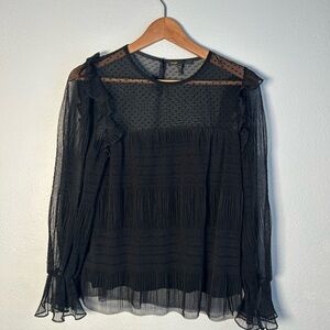 Maje Black Sheer Ruffle Blouse size Large